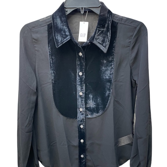 ❤️ GAP PERFECT BLACK SHEER HOLIDAY SHIRT SIZE XXS NEW - Picture 1 of 4